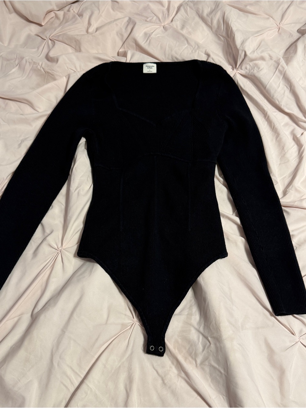 Abercrombie & Fitch Black Long-Sleeve Ribbed Bodysuit